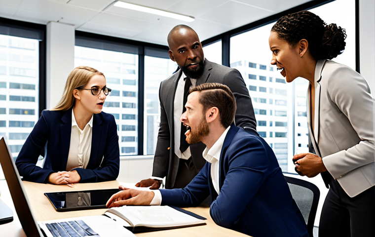 **Image of a diverse team communicating effectively using a shared vocabulary in a modern office setting, highlighting clarity and collaboration.**