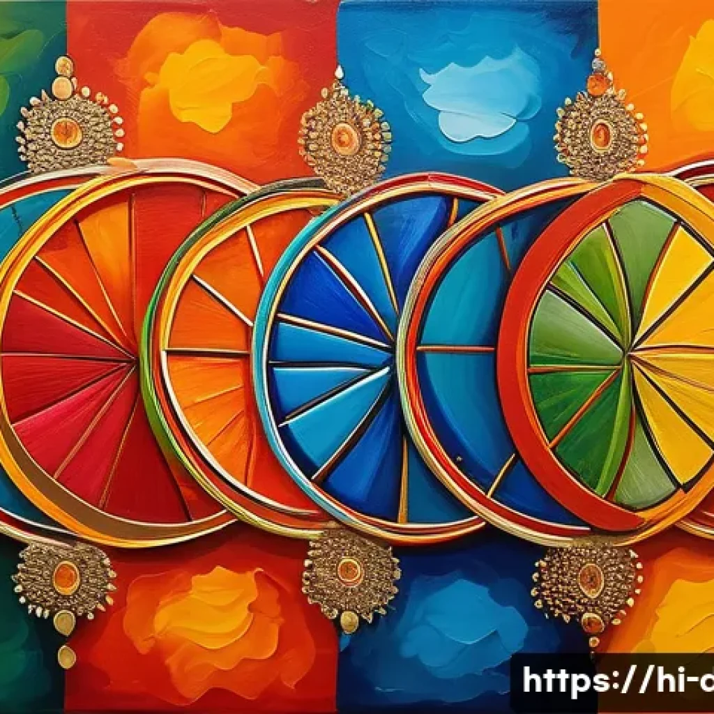 미술 용어집 - A vibrant and emotionally expressive painting showcasing the language of colors in Indian art, featu...