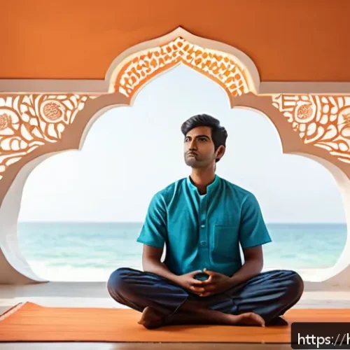 Home 30 심리학적 용어집 - A serene, introspective scene of a young Indian man sitting cross-legged in a quiet room decorated w...